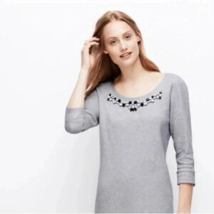 Ann Taylor | Grey 3/4 Sleeves Sweater Dress w/ Sequins, Beads, Rhinestones XXS